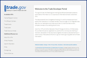 ITA's Trade Developer Portal provides APIs for office locations, market research, trade events, trade leads and trade news.